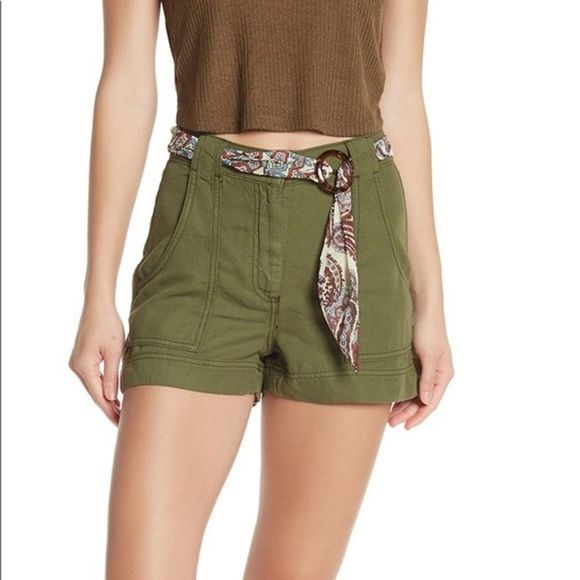 NWT TopShop Green Scarf Tie Shorts Size 12 - Picture 3 of 4